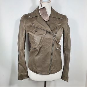 Gucci Leather Crop Jacket Women Motorcycle Style Size 40 Italy 4 US Green-brown